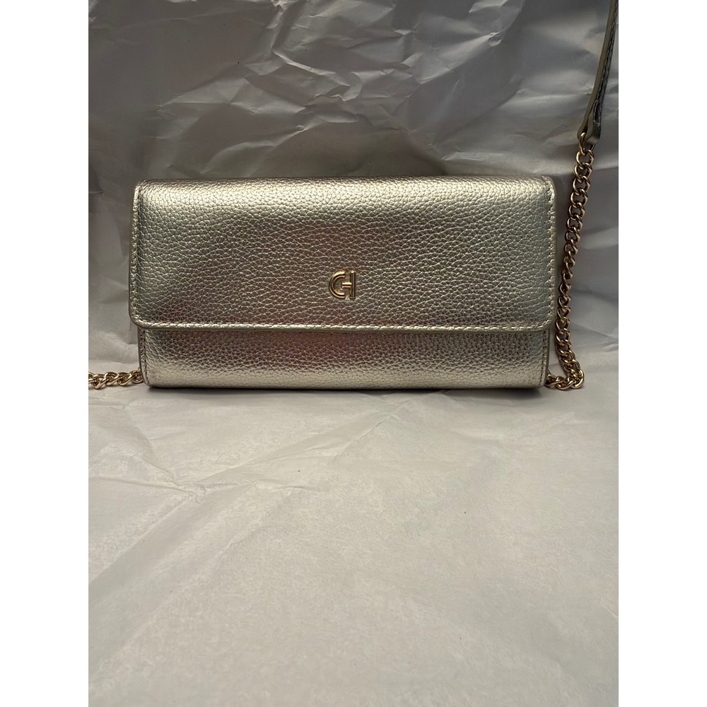 Cole Haan Metallic Gold Pebbled Leather Crossbody Wallet Clutch Bag